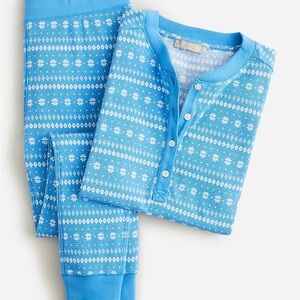 J. Crew Women’s Waffle Henley Pajama Set in Blue Fair Isle, M (Like New)